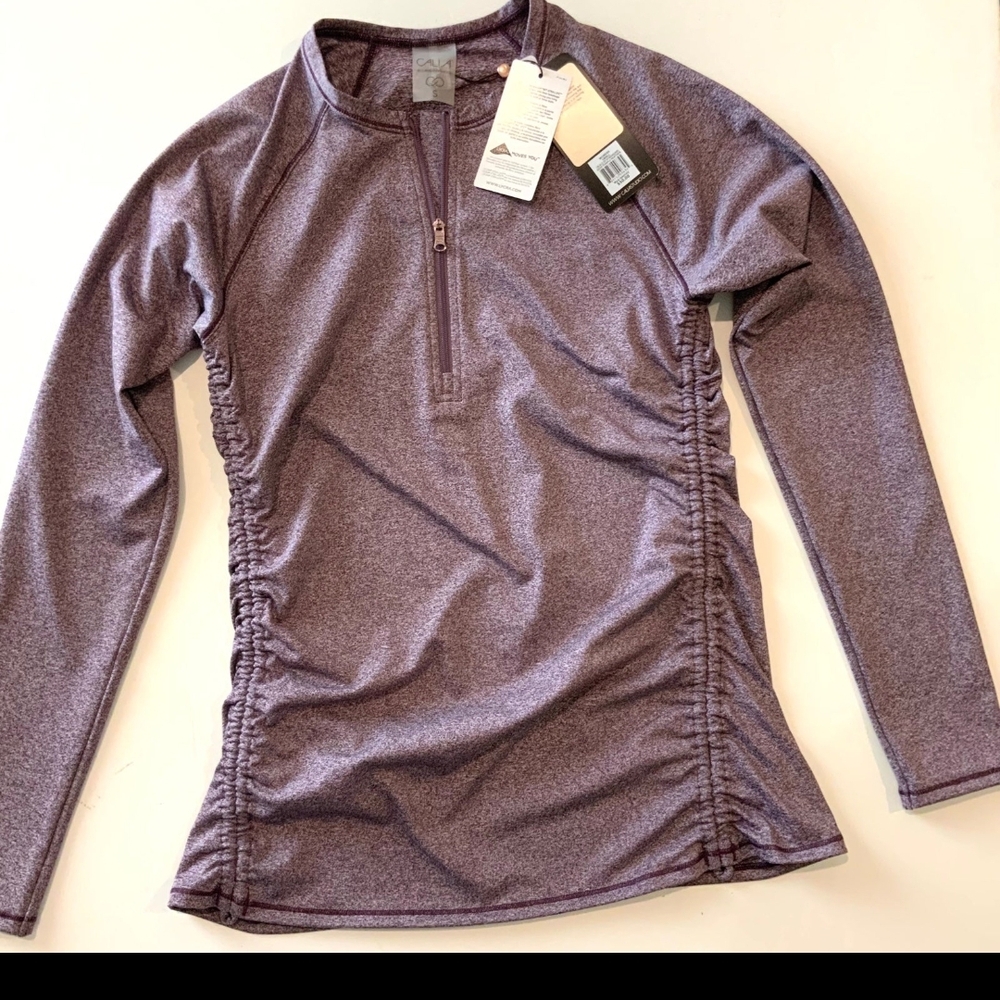 Calia Purple Pullover Top 1/2 Zip Ruched Drawstring Sides Athletic